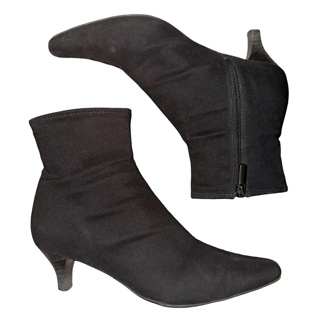 Vintage Impo Stretch black ankle boots. kitten heel & pointed toe. Womens 6